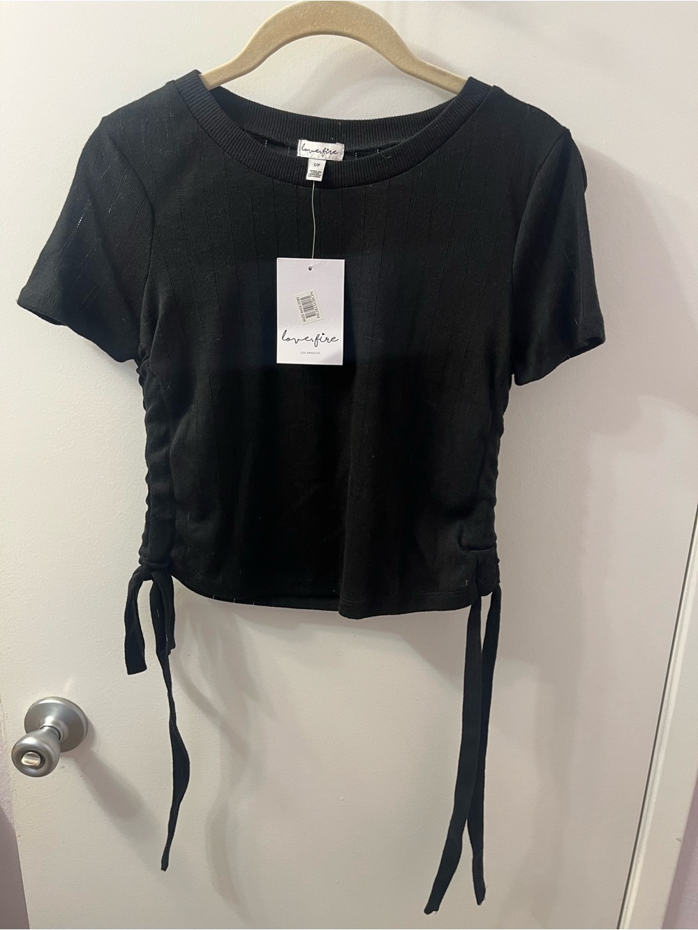 Nordstrom Black Ribbed Side-Tie Crop Top NWT (Small) PTP 20-25/L 17-18